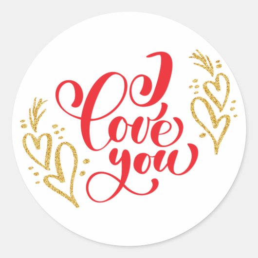 I Liebe You Red Gold Glitzer Stickers (Vorderseite)