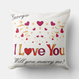 I LIEBE YOU Red Heart Gold Ribbon Heiratsvorschlag Kissen