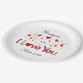 I LIEBE YOU Red Heart Gold Ribbon Valentine Weddin Pappteller (Schrägansicht)