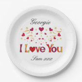 I LIEBE YOU Red Heart Gold Ribbon Valentine Weddin Pappteller (Vorderseite)