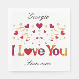 I LIEBE YOU Red Heart Gold Ribbon Valentine Weddin Serviette