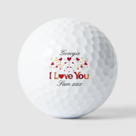 I LIEBE YOU Red Heart Gold Ribbon Vintag Valentine Golfball