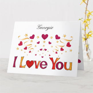 I LIEBE YOU Red Heart Gold Ribbon Vintag Valentine Karte