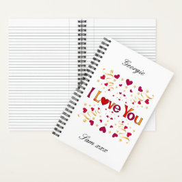 I LIEBE YOU Red Heart Gold Ribbon Vintag Valentine Notizblock