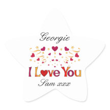 I LIEBE YOU Red Heart Gold Ribbon Vintag Valentine