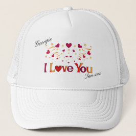 I LIEBE YOU Red Heart Gold Ribbon Vintag Valentine Truckerkappe