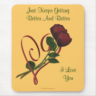 I Liebe You Rote Rosen Herz Blume Mousepad