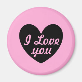 "I Liebe you" Schwarzes Herz auf Zuckerwatte rosa Magnet