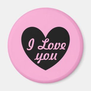 "I Liebe you" Schwarzes Herz auf Zuckerwatte rosa Magnet