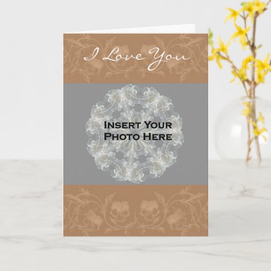 I Liebe You Sepia Floral Border Foto Card Karte (Gelbe Blume)