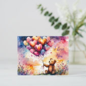 I Liebe You Teddy Bären mit herzenförmigen Ballons Postkarte (Stehend Vorderseite)
