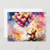I Liebe You Teddy Bären mit herzenförmigen Ballons Postkarte (Vorne/Hinten)