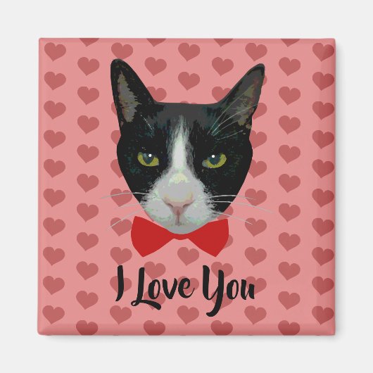 I Liebe You - Tuxedo Katze mit Bow-Krawatte Magnet (Vorne)