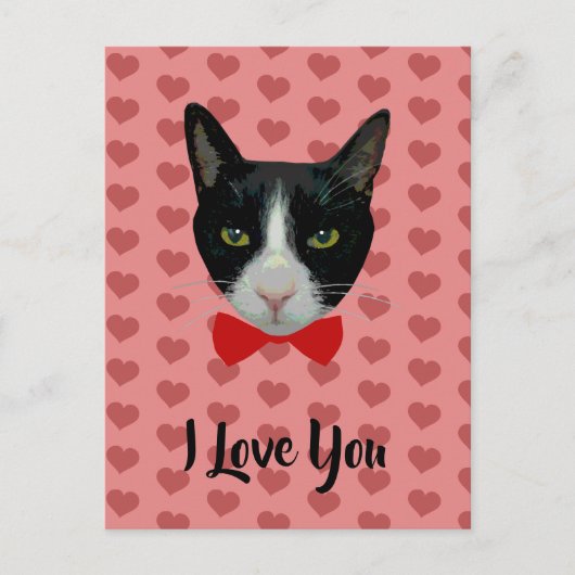 I Liebe You - Tuxedo Katze mit Bow-Krawatte Postkarte (Vorderseite)
