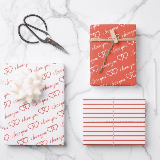 I Liebe You Valentine Orange Hearpes Geschenkpapier Set (Vorderseite)