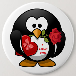 "I LIEBE YOU" VALENTINE PENGUIN BUTTON
