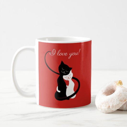 I Liebe You Valentinstag Cat Lover Kaffeetasse (Mit Donut)