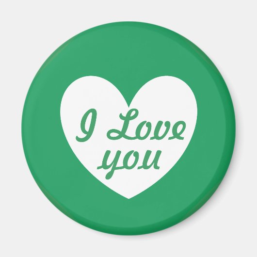"I Liebe you" Weißes Herz auf Kelly green Magnet (Vorne)