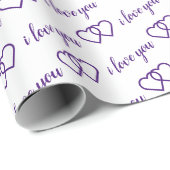 I Liebe you White Lila Heart Pattern Typografie Geschenkpapier (Rolleneckpunkt)