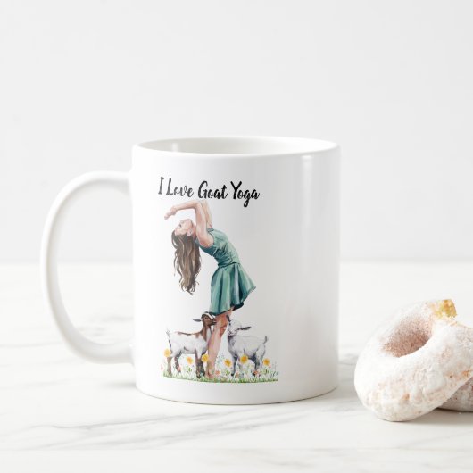 I Liebe Ziege Yoga Typografie, Niedliche Mädchen & Kaffeetasse (Mit Donut)