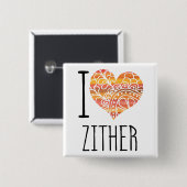 I Liebe Zither Orange Mandala Herz Button (Vorne & Hinten)