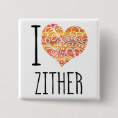 I Liebe Zither Orange Mandala Herz Button (Vorderseite)