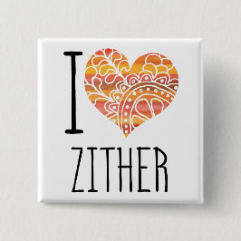 I Liebe Zither Orange Mandala Herz Button