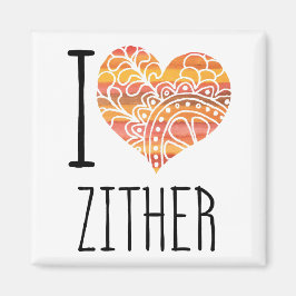 I Liebe Zither Orange Mandala Herz Magnet