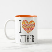 I Liebe Zither Orange Mandala Herz Zweifarbige Tasse (Links)