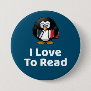I Liebe zu lesen Pinguin Funny Reading Button