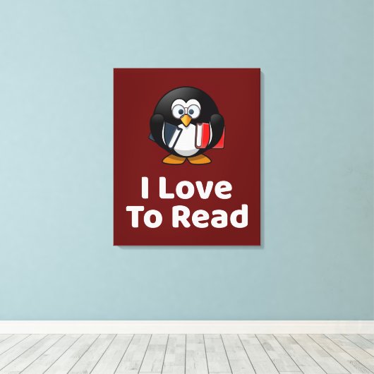 I Liebe zu lesen Pinguin Funny Reading Leinwanddruck (Insitu (Holzboden))
