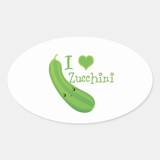 I Liebe Zucchini Smiling Kawaii Zucchini Ovaler Aufkleber (Vorderseite)
