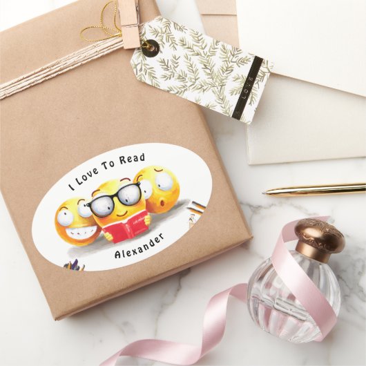 I Liebe zum Lesen von Büchern Ovaler Aufkleber (Schenken)