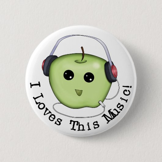 I Lieben diese Musik! Grüner Knopf Apples Pinback Button (Vorderseite)