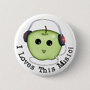 I Lieben diese Musik! Grüner Knopf Apples Pinback Button