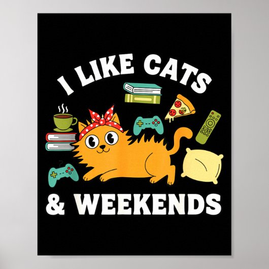 I Like Cats And Weekends Lover Funny Cozy Gamer Qu Poster (Vorne)