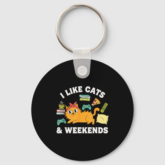 I Like Cats And Weekends Lover Funny Cozy Gamer Qu Schlüsselanhänger (Vorderseite)