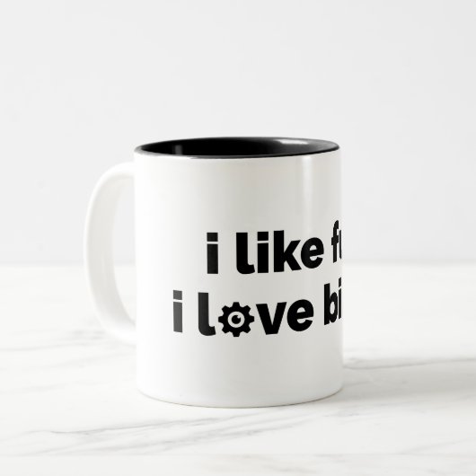 I Like Fun I Love Bikes Zweifarbige Tasse (Vorderseite Links)