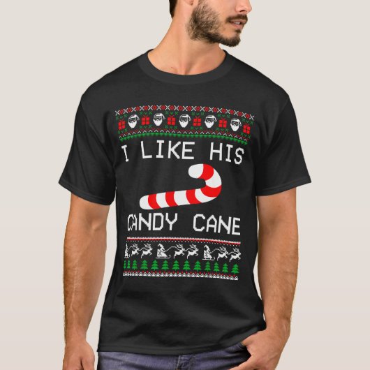 I Like His Candy Cane Couple Matching Christmas Me T-Shirt (Vorderseite)