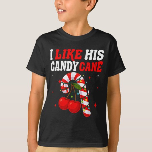 I Like His Candy Cane Couples Matching Christmas F T-Shirt (Vorderseite)