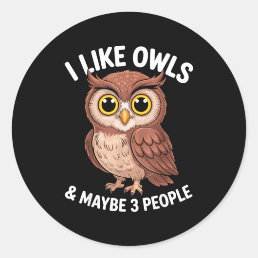 I Like Owls And Maybe 3 People Funny Introvert Hum Runder Aufkleber (Vorderseite)