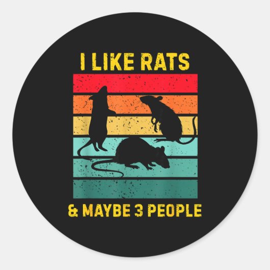 I Like Rats And Maybe 3 People Shirt Retro Rat Hum Runder Aufkleber (Vorderseite)