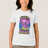 "I Like To Skatealotl" Roller Skating Axolotl Pink Tri-Blend Shirt (Vorderseite)