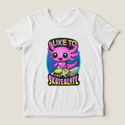 "I Like To Skatealotl" Roller Skating Axolotl Pink Tri-Blend Shirt (Design Vorderseite)