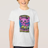 "I Like To Skatealotl" Roller Skating Axolotl Pink Tri-Blend Shirt (Vorderseite)