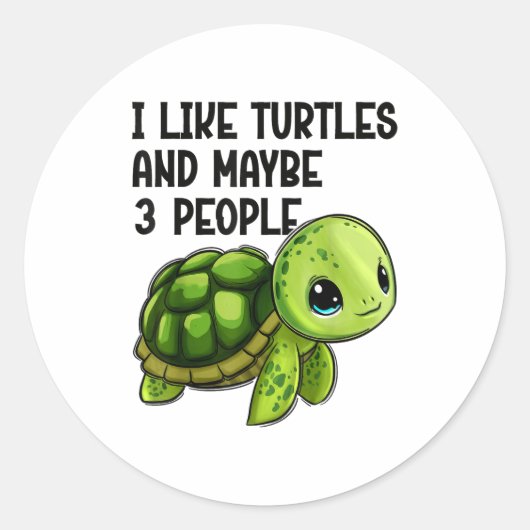 I Like Turtles And Maybe Three People Funny Retro Runder Aufkleber (Vorderseite)