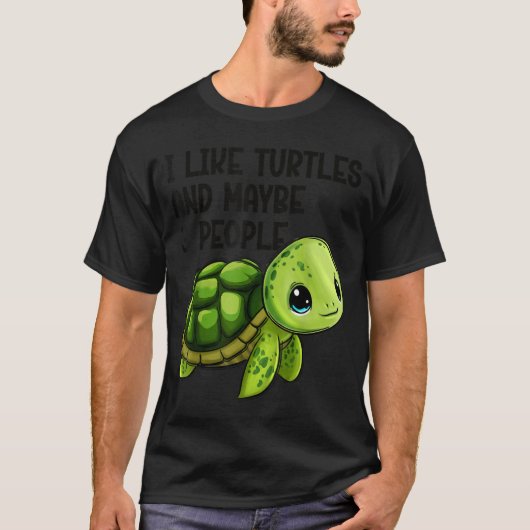 I Like Turtles And Maybe Three People Funny Retro T-Shirt (Vorderseite)