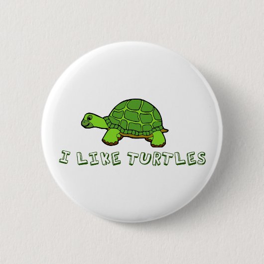 I Like Turtles Green Cute Button (Vorderseite)