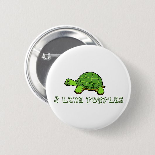 I Like Turtles Green Cute Button (Vorne & Hinten)