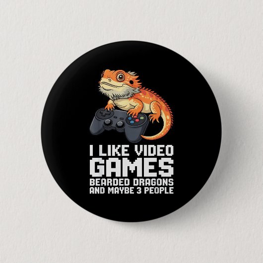 I Like Video Games Bearded Dragon Gamer Introvert Button (Vorderseite)